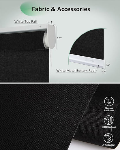 Yoolax Motorized Blinds App Control, Blackout Roller Shades for Windows, Cordless Automatic Shades Roller Window Blinds for Bedroom Living Room Office (Blackout Apex Black, 46" W x 72" H)