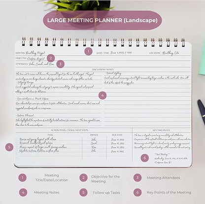 | Meeting Notebook for Work | 8.25" x 11.75" | Project Planner | Simple Design | Multiple Layouts | Office and Business Planner (Evergreen, Meeting Planner - Landscape)