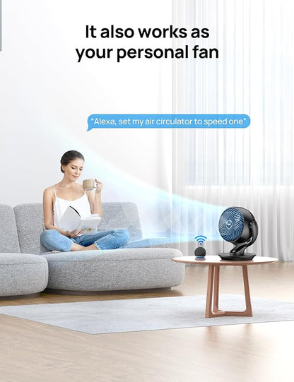 Dreo Smart Fan for Bedroom,120° Vertical and 90° Oscillating Fan with Remote/Voice, 13 Inch Height Quiet Air Circulator for Whole Room, 70 ft, 4 Speeds, 5 Modes, 12H Timer, Desk Fans for Home，Black