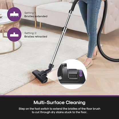 Eureka Bagless Canister Vacuum Cleaner, 1100W High Power Vacuum Cleaner for Carpets and Hard Floors HEPA Filter Extension Tube 2-in-1 Crevice Tool Floor Nozzle, NEN121WH