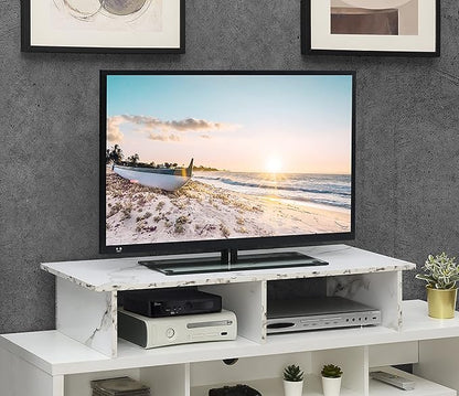 Convenience Concepts Designs2Go Wide TV Riser 42", for TVs up to 46" - Contemporary TV or Computer Riser for Living Room, Modern Office, Den, White Faux Marble