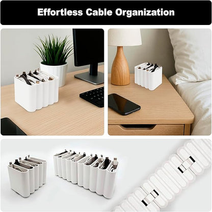 Cable Management Organizer Cord Management, Multiple Slots for Home, Office, Desk, Workshop, Durable Plastic Connectable Cable Organizer, Tangle-Free, Expandable Storage, White