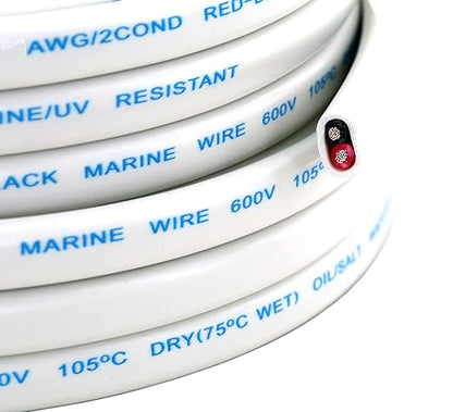 GS Power 50 Ft Duplex Marine Wire, 12 Gauge Wire, Oxygen-Free Tinned Copper 12 AWG Electrical Boat Wiring, Sheathed Copper Marine Grade Electrical Cable for Boat Automotive RV Camper Trailer