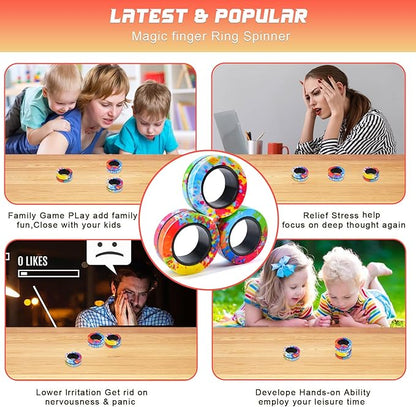 Cevioce 3Pcs Magnetic Rings Fidget Toy Set, Idea ADHD Anxiety Magnetic Fidget Toys Adults Fidget Spinner Rings for Relief, Valentines Day Gifts for 8+ Year Old Teen Boy Girl Easter Basket Stuffers