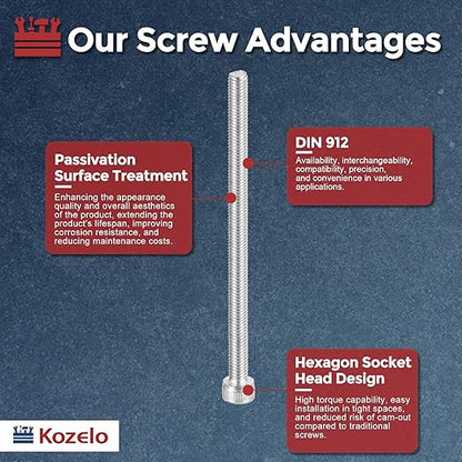 Kozelo 25pcs Socket Head Cap Screws - [M6-1 x 100mm] 304 Stainless Steel Allen Socket Drive for Electrical Motor 3D Printing Fan Engine Replacement Use, Silver