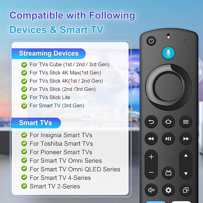 Replacement Voice Remote Control for All-Insignia-FireSeries & TV Stick(2nd/3rd Gen/4K Select/Plus/Lite/4K Max)/NS-RCFNA-21 Remote for Pioneer/Hisense/Omni-FireSeries Smart TV 3rd Gen and Cube