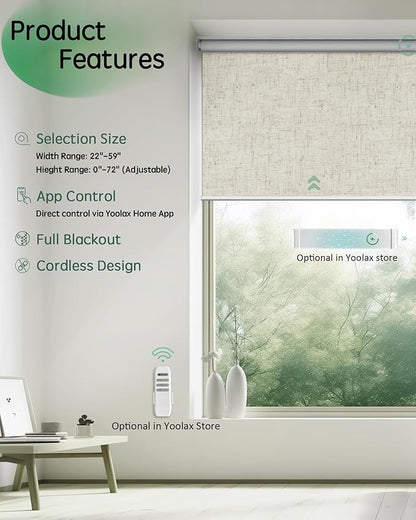 Yoolax Motorized Blinds App Control, Blackout Roller Shades for Windows, Cordless Automatic Shades Roller Window Blinds for Bedroom Living Room Office(Blackout Artisan Beige, 42" W x 72" H)