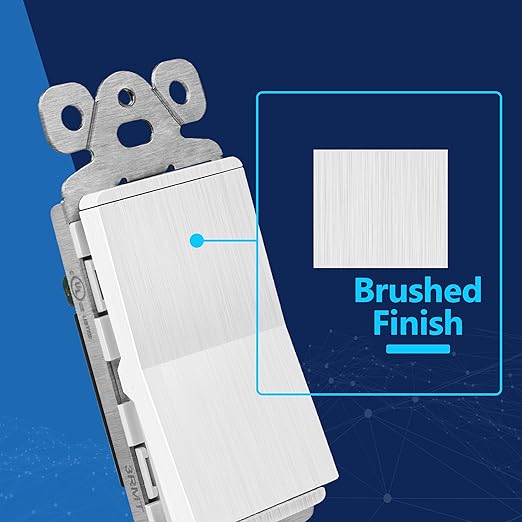 LIDER Brushed White Minimalist Design Decorator Switch, Frameless Paddle Wall Light Switch, On/Off Rocker Switch, Single Pole, Residential Grade, UL Listed, 3 Wire, 15A 120-277VAC, 5 Pack