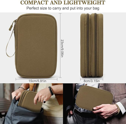 FYY Electronic Organizer, Large Travel Cable Organizer Bag Pouch Electronic Accessories Carry Case Portable Waterproof Double Layers All-in-One Storage Bag for Cable, Cord, Charger, Phone, Brown