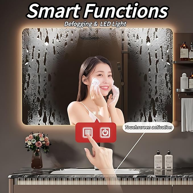Modern Bathroom Vanity - Spacious Deep Sink | Defogging LED Mirror & Human Body Sensor Light, Open Side Panel, Floating Smart Bathroom Vanities (60IN)