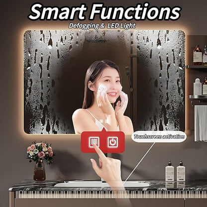 Modern Bathroom Vanity - Spacious Deep Sink | Defogging LED Mirror & Human Body Sensor Light, Open Side Panel, Floating Smart Bathroom Vanities (60IN)