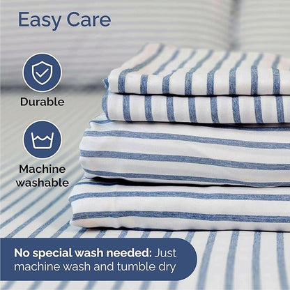 Cal King Size 4 Piece Sheet Set - Comfy Breathable & Cooling Bed Sheets Set - Hotel Luxury Bedding for Women, Men, Kids, Teens, Boys & Girls - Deep Pockets & Wrinkle Free - Oeko-Tex - Blue Stripes 2