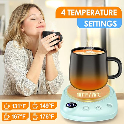 Coffee Mug Warmer - Fastest Heating & Highest Temperature, Coffee Cup Warmer for Desk Auto Shut Off, 4 Temp Settings & 1-12H Timer, Smart Electric Beverage Warmer for Coffee, Tea (Green)