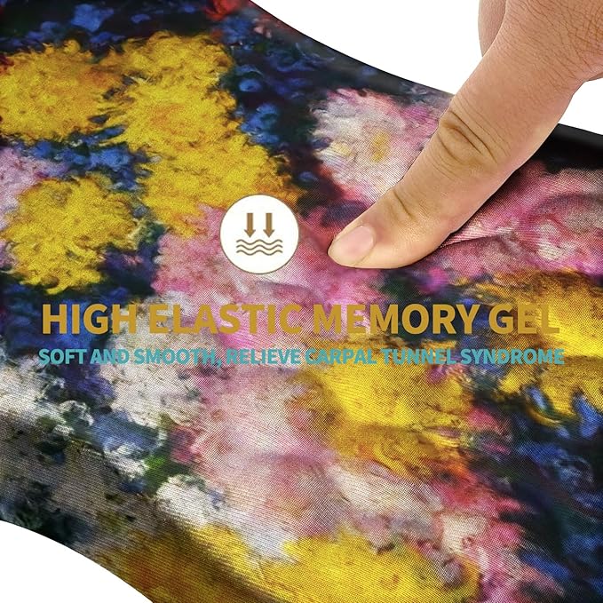 Hokafenle Ergonomic Mouse Pad Wrist Support with Massage Design, Wrist Rest Pain Relief Mousepad with Memory Foam&Non-Slip PU Base, Mouse Pads for Wireless Mouse & Desk(12x8 inch,Monet Chrysanthemum)