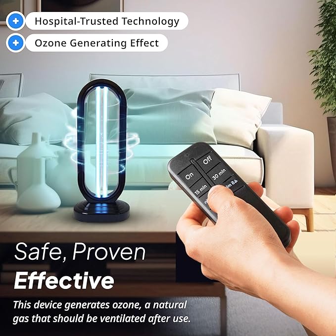 Swissklip Swissker HaloUV, Mold Remover, Home Disinfection Device, Dust Mites Remover, UV Light Sanitizer, Ultraviolet Sanitizer for Home, Room & Kitchen, Ultraviolet Light with 4 Speed Timings