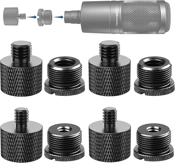 IXTECH Mic Stand Adapter Set 8 pieces Metal Microphone Stand Screw Thread Adapter 5/8 Female to 3/8 Male 3/8 Female to 5/8 Male 5/8 Female to 1/4 Male 1/4 Female to 5/8 Male Tripod Adapter ADP02A Blck