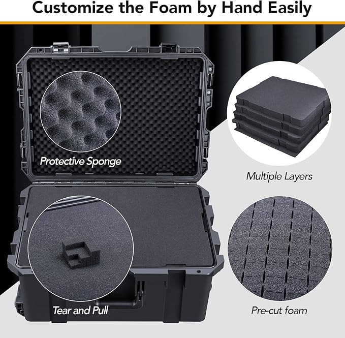 Lykus HC-6030 Large Waterproof Hard Case with Wheels and Customizable Foam, Interior Size 23.5x16.8x10.7 inch, Suitable for large electronic equipment and more