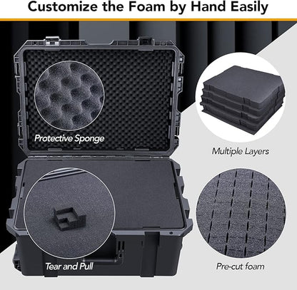 Lykus HC-6030 Large Waterproof Hard Case with Wheels and Customizable Foam, Interior Size 23.5x16.8x10.7 inch, Suitable for large electronic equipment and more