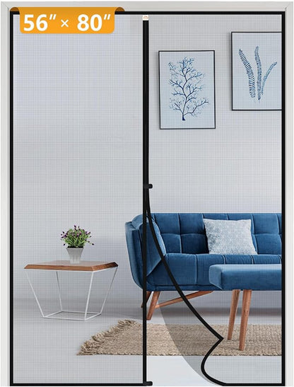 Yotache Door Net Screen with Magnet Fits Door Size 56 x 80, Screen Size 58" x 81" French Doors Net Heavy Duty Fiberglass Mesh Pets and Kids Friendly Black