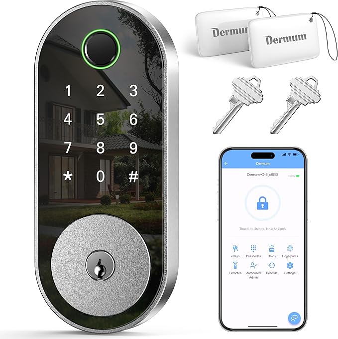 Fingerprint Smart Door Lock Keypad Deadbolt – Keyless Entry with Fingerprint, Code, FOB, App & Key, Remote Access for Home, Airbnb/Rental, Auto-Lock, Privacy Mode, Alexa/Google Compatible, DIY Install