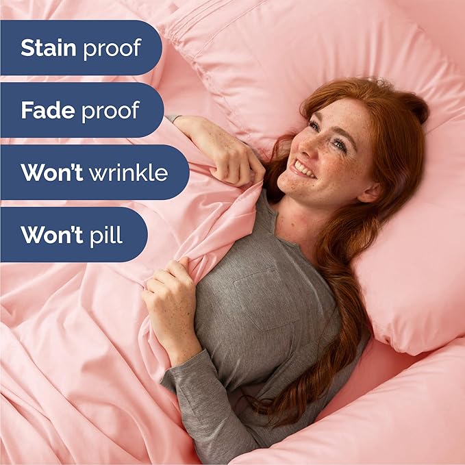 Queen Size 4 Piece Sheet Set - Comfy Breathable & Cooling Bed Sheets Set - Hotel Luxury Bedding for Women, Men, Kids, Teens, Boys & Girls - Deep Pockets, Soft and Wrinkle Free - Oeko-Tex - Baby Pink