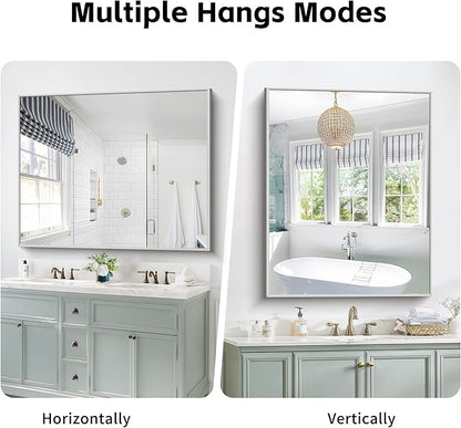 40x48inch Silver Bathroom Mirror, Silver Rectangle Mirror with Frame, Large Rectangular Wall Mirrors for Bathroom, Living Room, Hair Salon, Big Farmhouse Mirror Hang Horizontal/Vertical