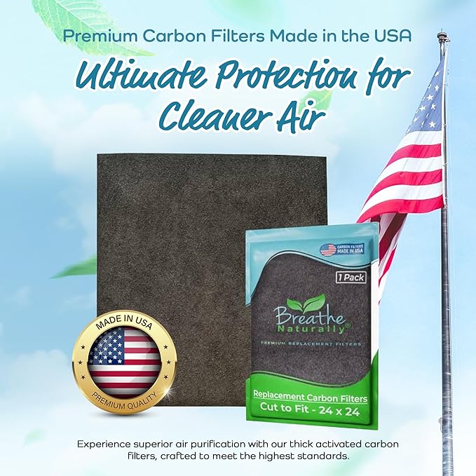 Breathe Naturally Universal Cut To Fit Carbon Activated Air Filter - Replacement Charcoal Filters - Pre Filter Carbon Sheet for Air Purifier, Vent Filters & More - Made in USA (Pack of 1, 24x24)
