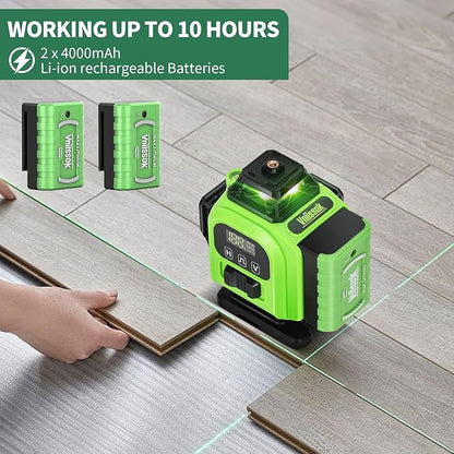16 Line Laser Level 360 Self Leveling, 4x360°Professional 4D Green Cross Line laser Level with 2 Batteries,for Construction and Picture Hanging, Horizontal Line leveler Tool (Green)
