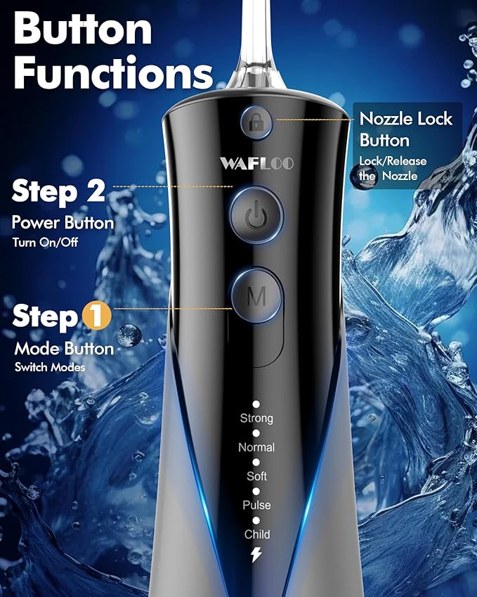 Water Flossers for Teeth - 5 Modes, 6 Flossing Tips, Rechargeable Cordless Portable 300ML Larger Tank Electric Waterflosser Cleaner IPX7 Waterproof Floss Cleaning Teeth Pick for Home Travel