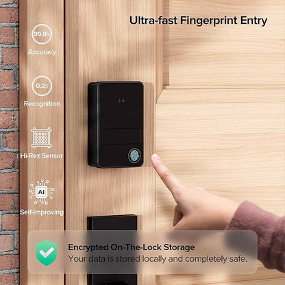 X3 Apple Home Key Door Lock Deadbolt, iOS ONLY, Smart Keyless Entry Door Lock with Fingerprint, Works with HomeKit Over Thread (Border Router), Voice/App/Remote Control, IP65 Weatherproof, Black