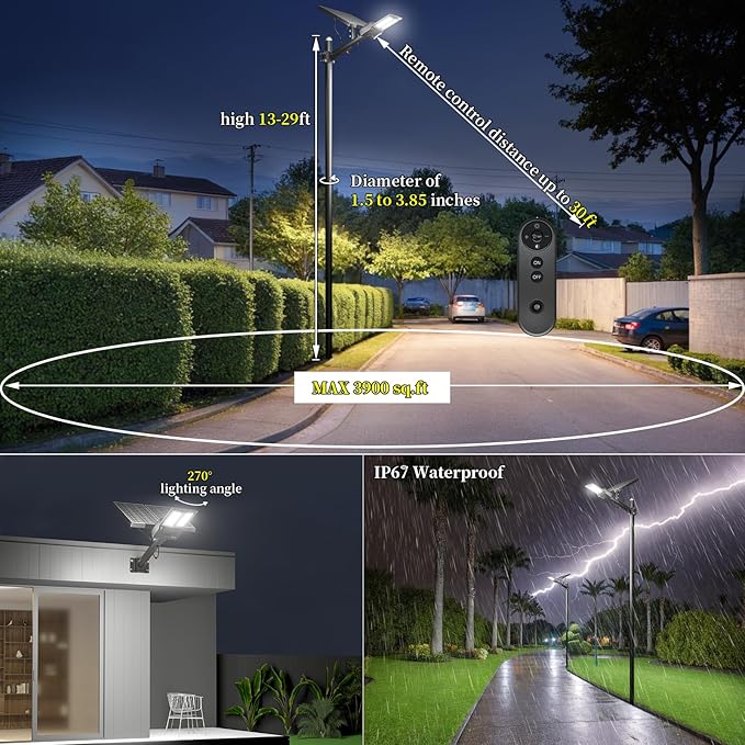 Ofuray Of-10600w Solar Street Lights Outdoor,750000lm Solar Security Flood Lights Parking Lot Commercial with Motion Sensor, 6500k IP67 Street Dusk to Dawn with Remote Control for Street,Park,Barn