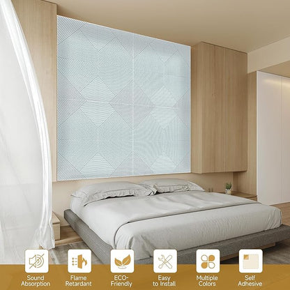 Acoustic Panels for Wall and Ceiling - 6 Pack 2'x2'x0.4",Self-Adhesive 3D Decorative Wall Panels,White