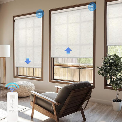 COOLWINDS Motorized Blinds with Remote Cordless Automatic Motorized Shades Custom Blinds for Windows Smart Curtains Compatible with Alexa Google Home(Light Filtering Linen Sandy Beach,W39 x H72in)