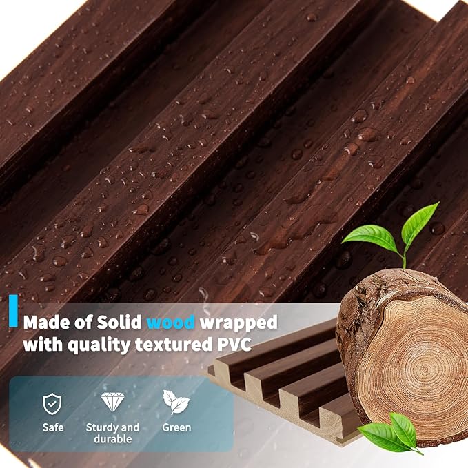 Art3d Slat Wood Wall Paneling for Interior and Ceiling Decoration - Pack of 4pcs + 1pc End-Trim, Size 108 x 5.7in.- Walnut