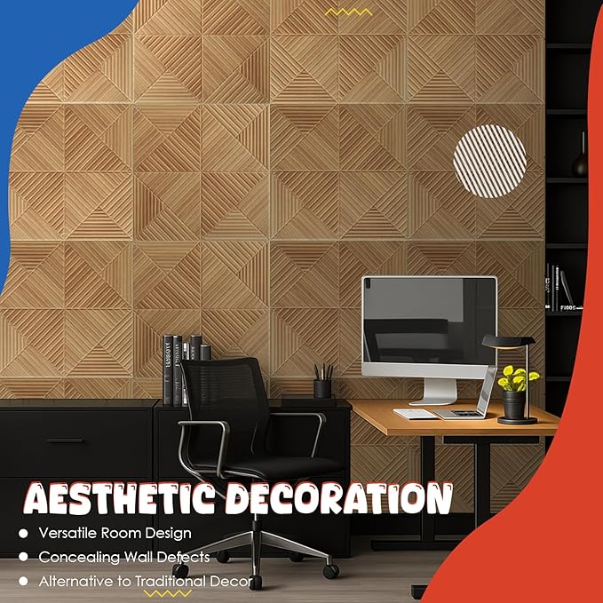6 Pack Large Acoustic Panels,23.6 x 23.6 Inches Soundproof Wall Panels,Decorative Sound Panels,Self-Adhesive Acoustic Wall Panels,Decorative Soundproof Panels for Home Studio Office,Log color
