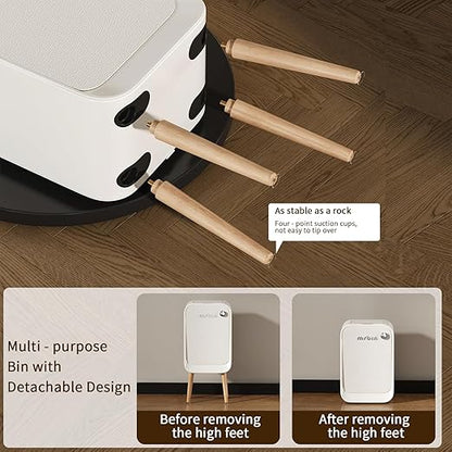 MRBIN Motion Sensor Trash Can Bathroom with Butterfly Lid and Leg, 5.5 Gal / 20 L Tall Automatic Touchless Electric Smart Waste Basket, Toilet Covered Garbage Dustbin for Bedroom, Cream White