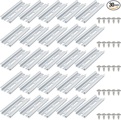 VAMRONE 20 Piece Aluminum DIN Rails, 4 Inches Long, 35mm Wide, 7.5mm High, Top Hat Slotted DIN Rail with RoHS, Extra Premium Screws Included for Hardware Components Mounting