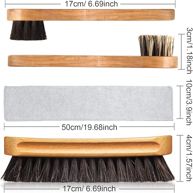 4 Pcs Horsehair Shine Shoes Brush Kit Polish Dauber Applicators Cleaning Leather Shoes Boots Care Brushes Suede Cleaner Brush with Microfiber Shoe Cloth(4 Pcs Style B)