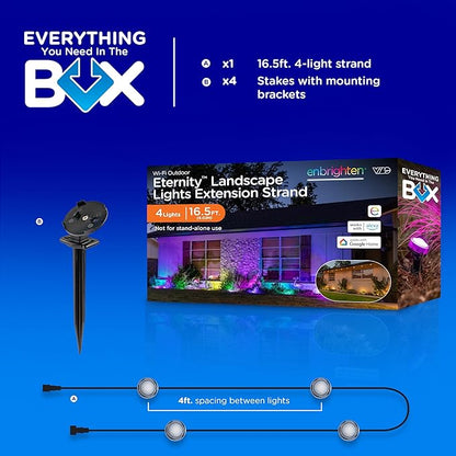 Enbrighten Vibe Eternity Garden Lights, Extension Only, Not for Standalone Use, 16.5ft with 4 RGBWIC LEDs, Waterproof, Landscape Lighting Needed, Extendable up to 150ft, 83794