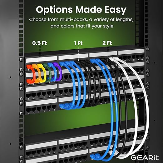 GEARit Cat 6 Ethernet Cable (20-Pack 1 Foot) Cat6 Network Patch, 10Gbps, RJ45, Snagless Cord, Gold-Plated Connectors, Internet for PC, TV, Tablet, Router, Printer, Servers, IT Data Center - Gray