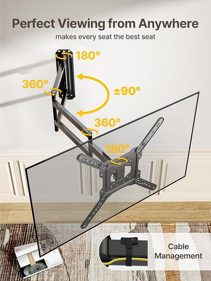 monTEK Long Arm TV Wall Mount for Most 23-65 Inch TVs, 37 Inch Long Extension TV Mount Swivel and Tilt, Full Motion Wall Mount Tv Bracket Fit Max VESA 400 x 400mm, Up to 77 lbs