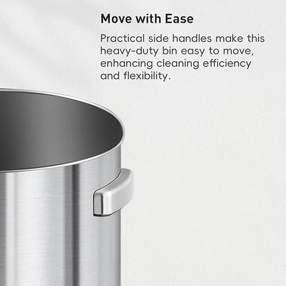 EKO 32-Gallon Round Stainless Steel Open Top Trash Can, Large Commercial Waste Bin with Detachable Lid and Carrying Handle, Brushed Metal Garbage Bin for Home, Office, Restaurant, Restroom