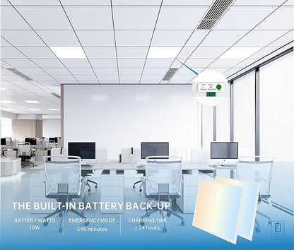 2X2 LED Flat Panel Light Emergency Battery Backup, 40W-3000K/4000K/5000K, 0-10V Dimmable, 4390 Lumens, LED Drop Ceiling Light, 100-277V, DLC and UL Listed, Ultra Thin Back-Lit (2 Pack)