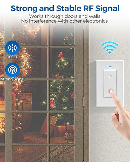Remote Control Outlet Plug, WILAWELS Wireless Light Switch, On Off Remote Switch Outlet for Lights, Lamps, Home Appliance, 100ft RF Range, No Wiring, FCC Listed (2 Remotes + 1 Outlet) W05RC2106