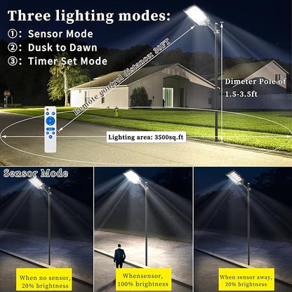 Ofuray Of-6000W Solar Street Lights Outdoor,400000Lm Solar Streets Light Parking Lot Lights Commercial Dusk to Dawn, 6500k Waterproof Led with Remote Control Motion for Street,Court,Barn