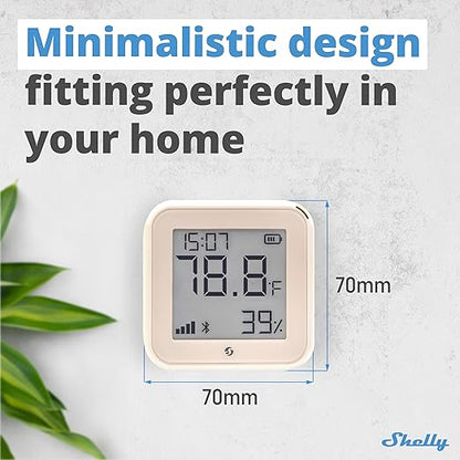 Shelly H&T Gen3 Mocha | Wi-Fi and Bluetooth Smart Temperature & Humidity Sensor with Remote App Control & Monitoring | Smart Scenes | Notification Alerts | LCD Display | Free Data Storage Export