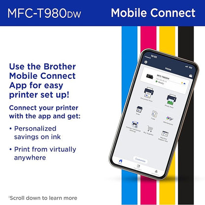 Brother INKvestment Tank 980 Wireless and Ethernet Color Inkjet All-in-One Printer with Multipurpose Tray | Includes up to 3 Years of Ink in-Box(1) and 3-Year Limited Warranty(2) (MFC-T980DW)