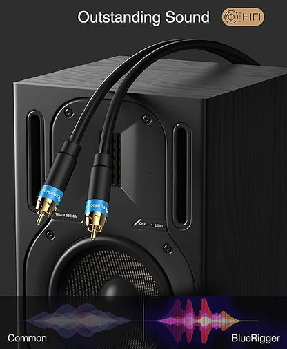 BlueRigger RCA Audio Subwoofer Cable (50FT, Dual Shielded, Gold Plated RCA Connectors) – for Subwoofer, Amplifier, Home Theater