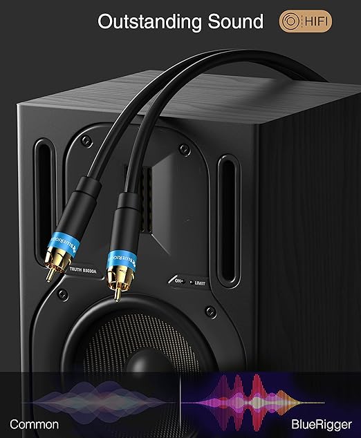BlueRigger RCA Audio Subwoofer Cable (15FT - 2 Pack, Dual Shielded with Gold Plated RCA Connectors) – for Subwoofer, Amplifier, Home Theater