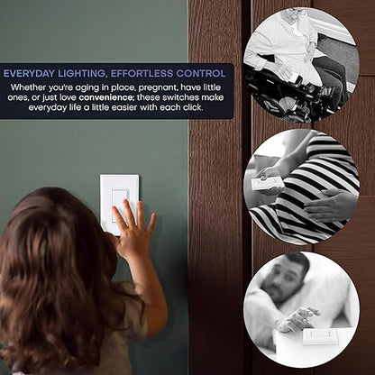 RunLessWire Single Pole Battery-Free DIY Wireless Light Switch Kit 150ft RF Range Self-Powered by Kinetic Energy for Fixtures & Outlets : 1 Remote Switch Controls 1 5A On/Off Receiver – White